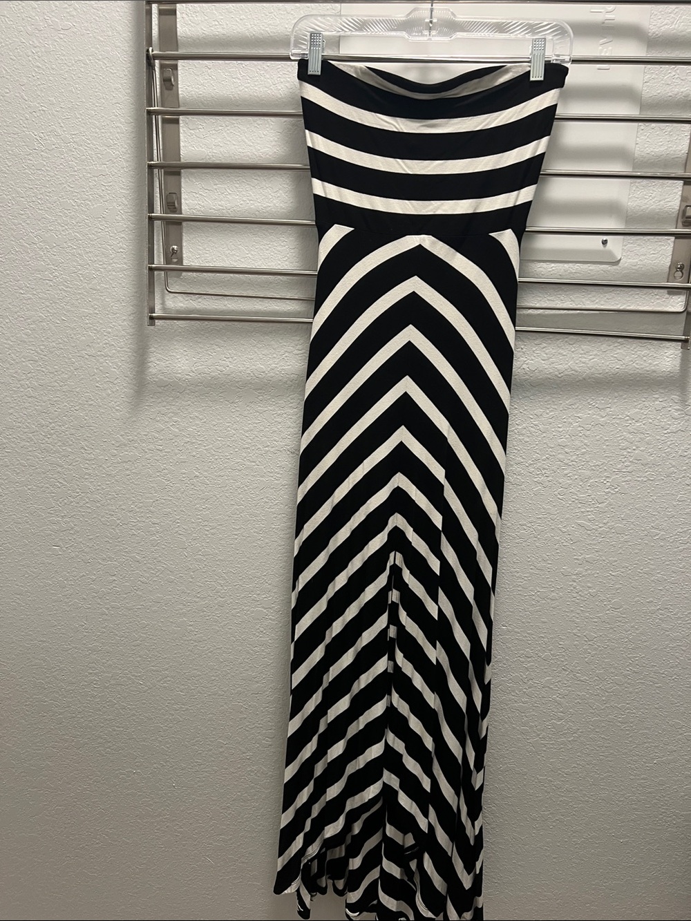 White House Black Market Black and White Strapless Maxi Dress